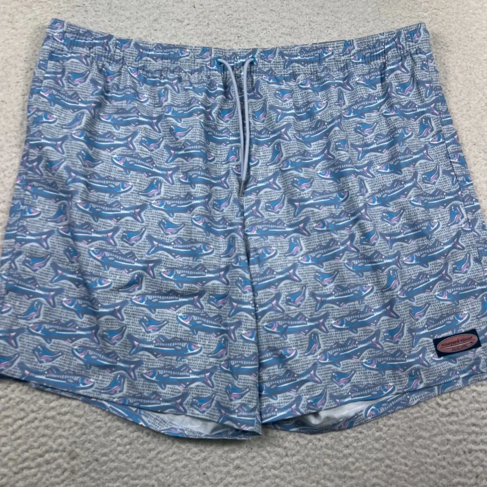 Vineyard Vines Shorts Men 2XL Chappy Swim Trunks Fish AOP Drawstring Lined‎ Blue